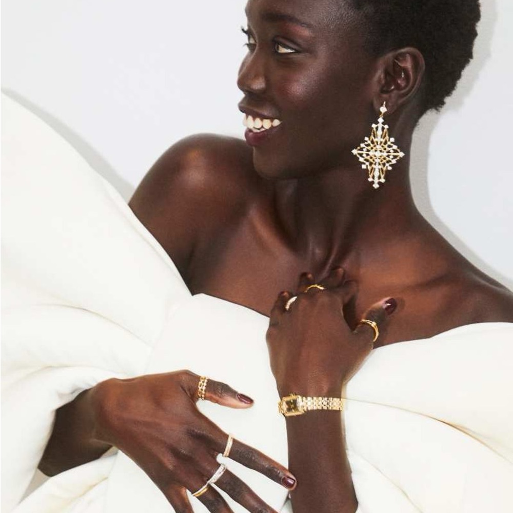 Rosalie Gold Statement Earrings in White Crystal